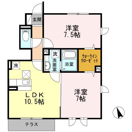 セジュール下瀬谷D棟(2LDK/1階)の間取り写真