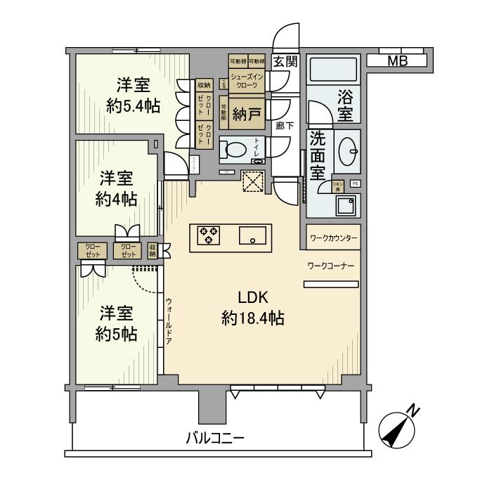 パレステージ相模大野テラス(3LDK/5階)の間取り写真