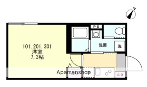 ベイルーム十日市場(1K/3階)の間取り写真