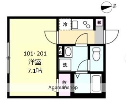 ベイルームフォレスト江田(1K/2階)の間取り写真