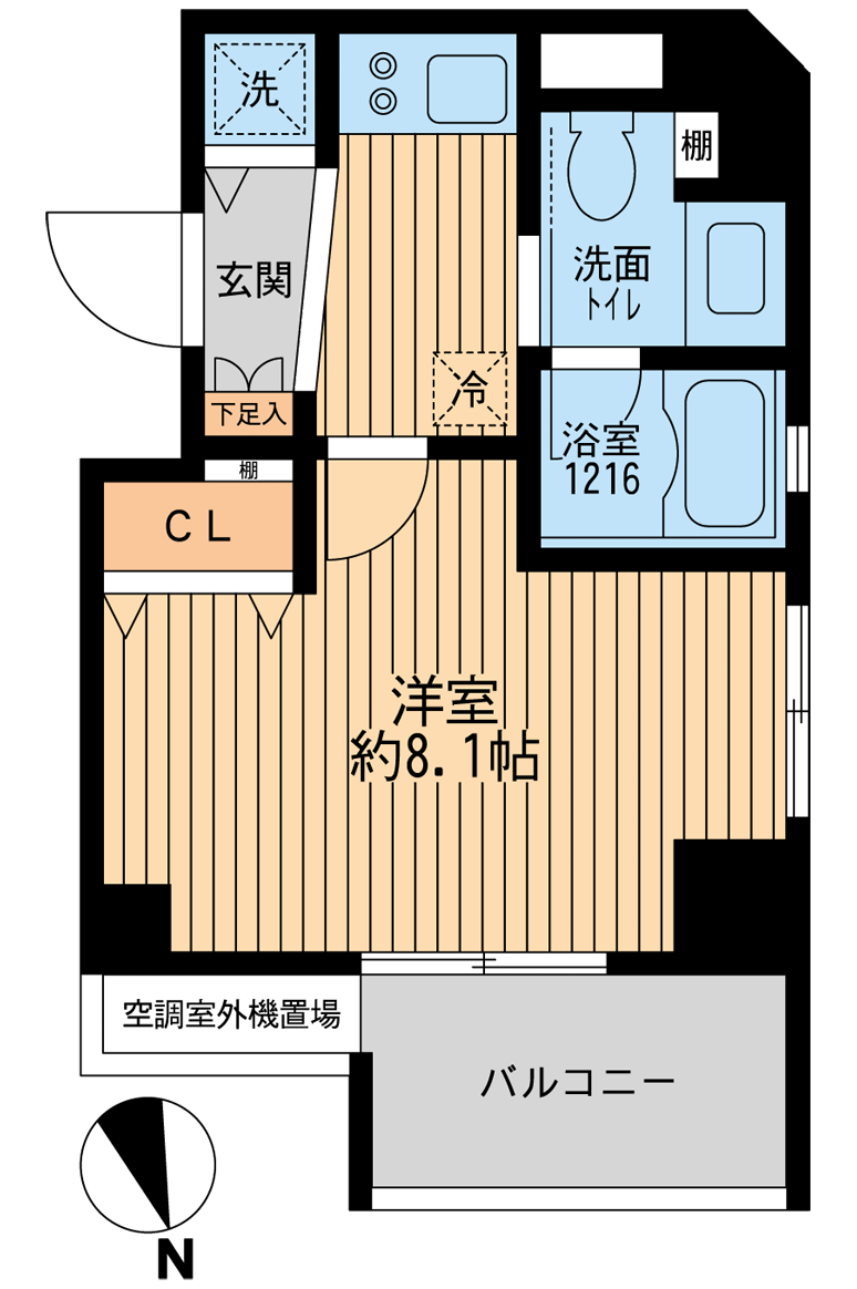 クリオ戸越銀座壱番館(1K/8階)の間取り写真