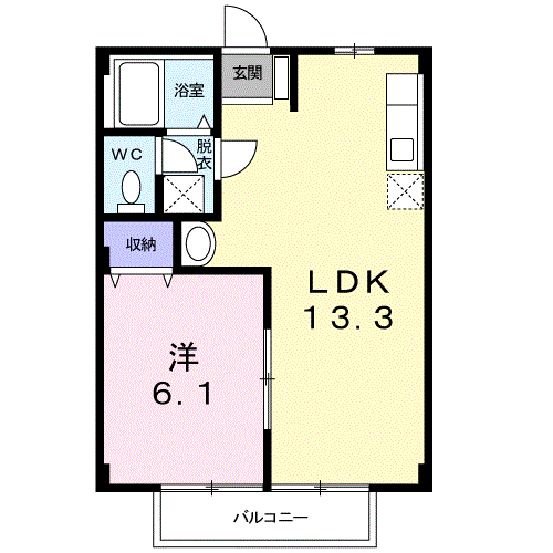 山幸ハイツ(1LDK/2階)の間取り写真