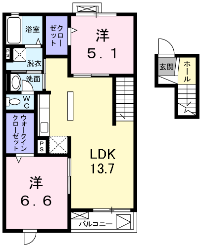 クレール青葉台(2LDK/4階)の間取り写真