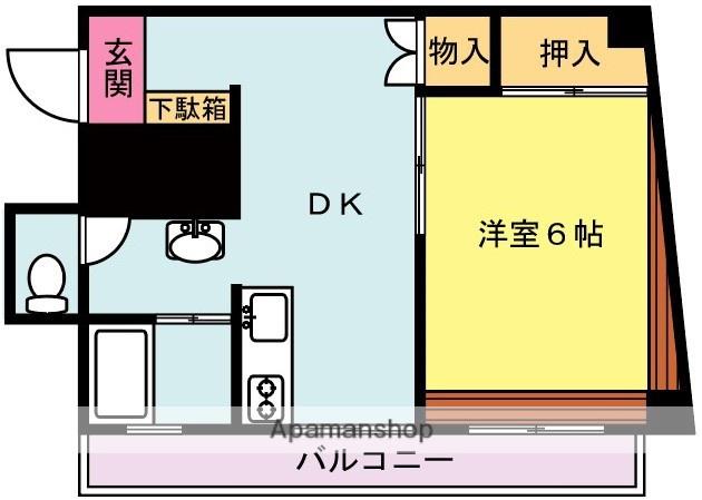 青山ビル(1DK/2階)の間取り写真