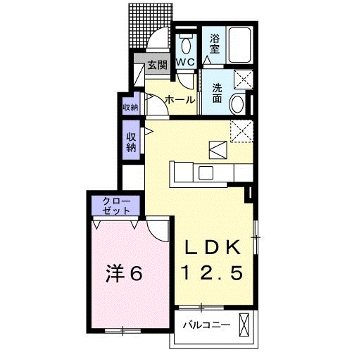 ヒルサイド レジデンス(1LDK/1階)の間取り写真
