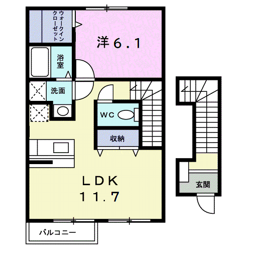ア・ラ・モードⅡ(1LDK/2階)の間取り写真