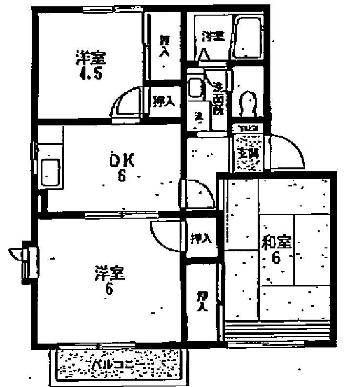 ハイツシンフォニーⅠ(3DK/2階)の間取り写真