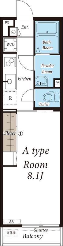 リブリ・サザンビーチ茅ヶ崎Ⅱ(1K/1階)の間取り写真