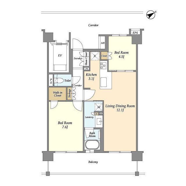 サムティレジデンス藤が丘(2LDK/1階)の間取り写真