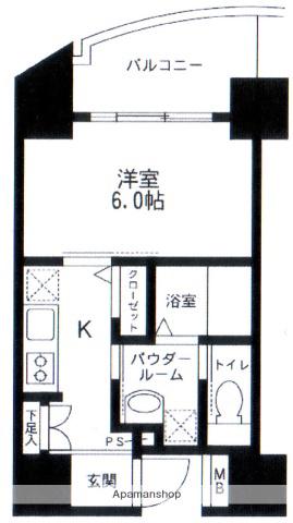 スカイプラザⅡ(1K/6階)の間取り写真