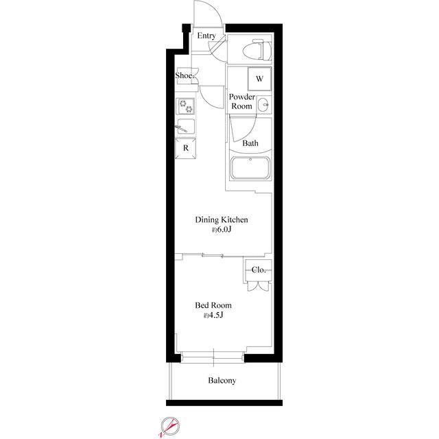 ハーモニーレジデンス東京サウス六郷(1DK/2階)の間取り写真