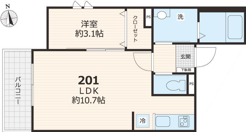 ワイズセピアⅡ(1LDK/2階)の間取り写真