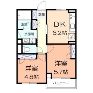 沢喜ハイツ(2DK/2階)の間取り写真