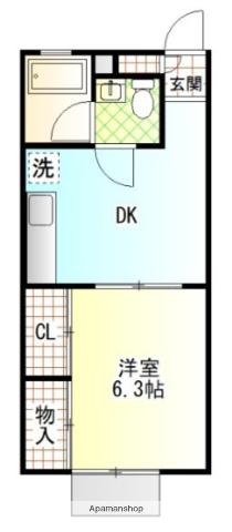 コーポ西湘Ⅱ(1DK/1階)の間取り写真