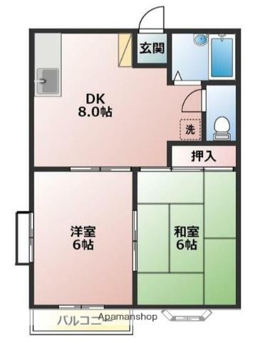 コスモヒルABC(2DK/2階)の間取り写真