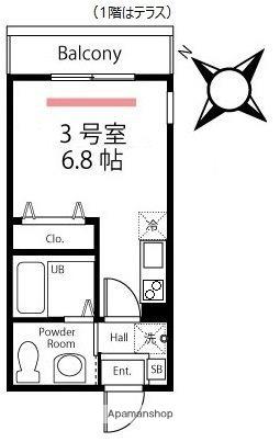ハーミットクラブハウスプティバッセⅡ(ワンルーム/2階)の間取り写真