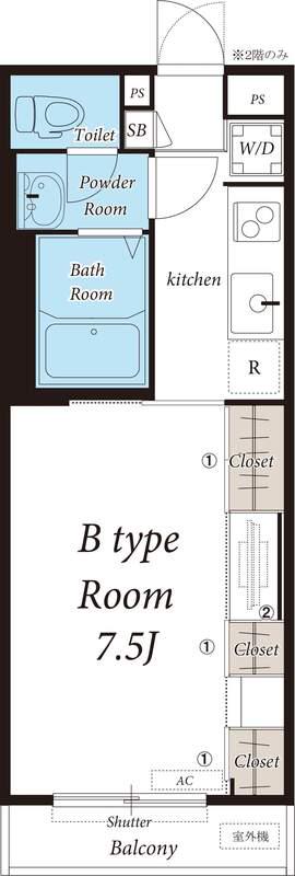 リブリ・ルピア湘南Ⅱ(1K/1階)の間取り写真