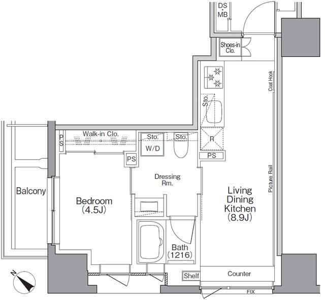 ザ・パークハビオSOHO横浜関内(1LDK/13階)の間取り写真