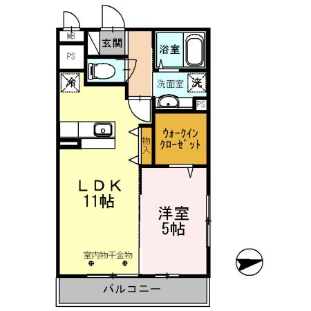 ドミール社家(1LDK/2階)の間取り写真