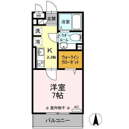 ベルソス高倉 B(1K/3階)の間取り写真