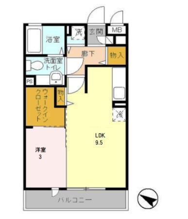 フローラ(1DK/3階)の間取り写真