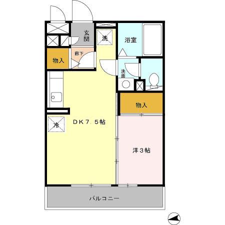 TOWN COURT大岡(1DK/2階)の間取り写真