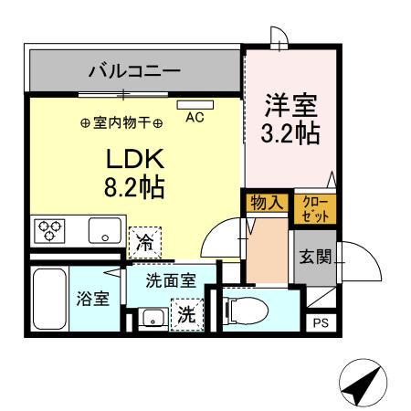 ブリーズコースト夕陽ヶ丘(1LDK/2階)の間取り写真