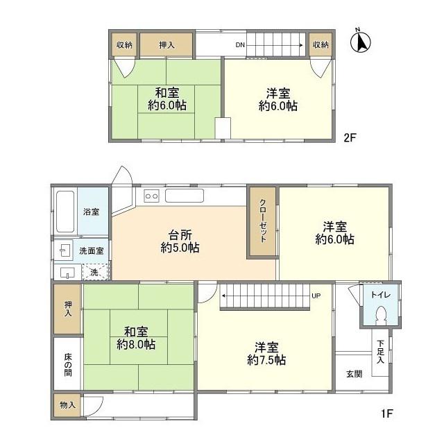 湘南新宿ライン宇須 大船駅 バス乗車時間：13分 北桂台バス停で下車 徒歩2分 2階建 築53年(5K)の間取り写真