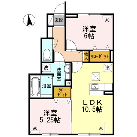 ポラリスF Ⅰ(2LDK/1階)の間取り写真