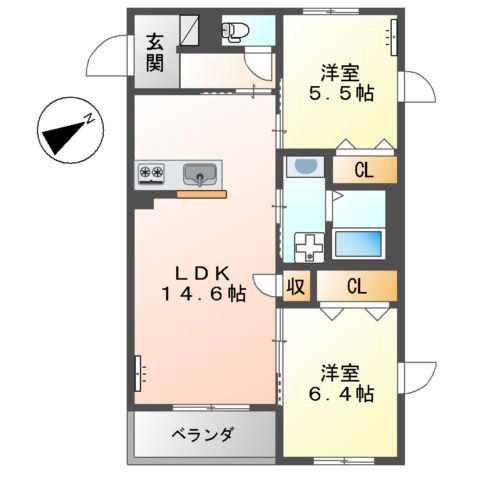 N S ARK(2LDK/3階)の間取り写真