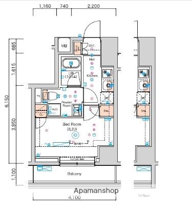 スクエアシティ横濱大通公園AZ(1K/2階)の間取り写真