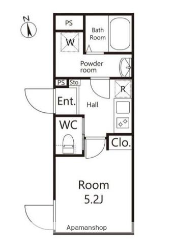 イスフール(1K/3階)の間取り写真