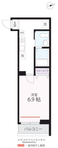 ハーミットクラブハウス羽田(1K/2階)の間取り写真