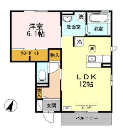 フローラルコートB棟(1LDK/1階)の間取り写真