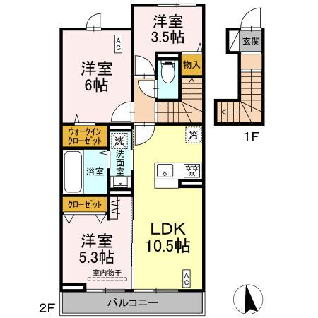 D-ROOMすみよし台 A(3LDK/2階)の間取り写真