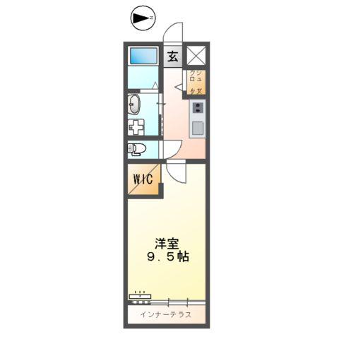 PRUNIER(1K/1階)の間取り写真