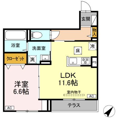 DBLESS上大岡(1LDK/1階)の間取り写真