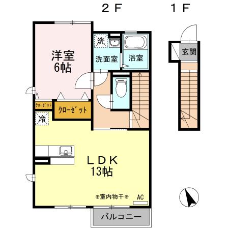 カタクラーサ(1LDK/2階)の間取り写真