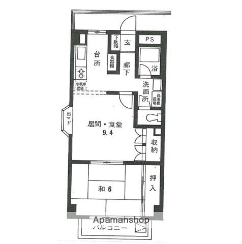 金沢文庫高野ビル(1LDK/4階)の間取り写真