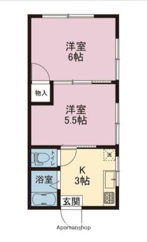 衣笠ハイツ(2K/1階)の間取り写真