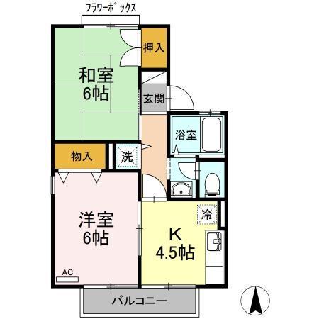 クレセントAB(2K/2階)の間取り写真