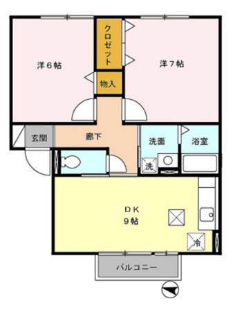 クレセントI(2DK/1階)の間取り写真