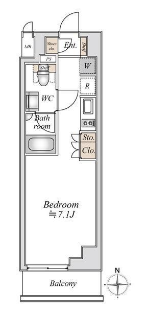 アパートメンツ綱島(ワンルーム/4階)の間取り写真