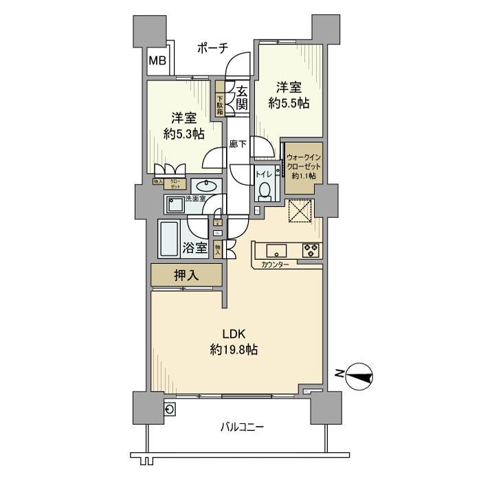 パークスクエア相模大野タワーアンドレジデンス(2LDK/3階)の間取り写真