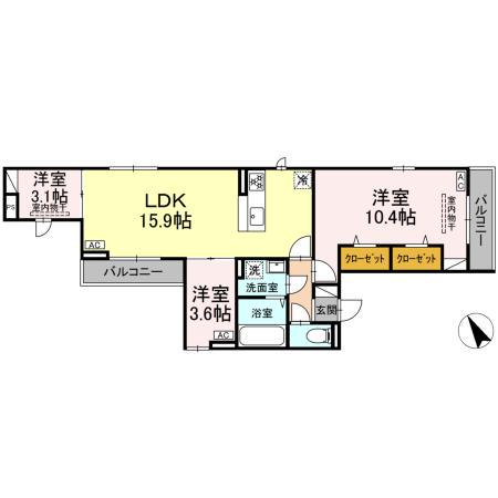 ドムスクレスト森野(3LDK/3階)の間取り写真