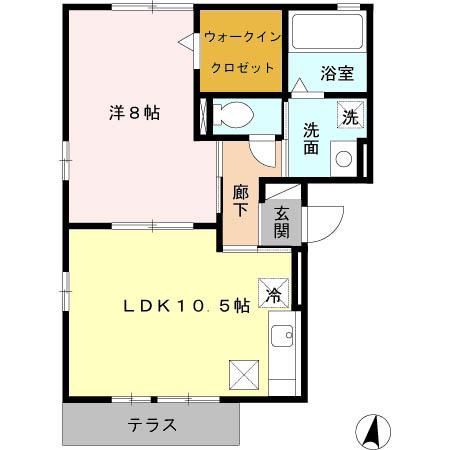 ヴィラージュ川入B(1LDK/1階)の間取り写真