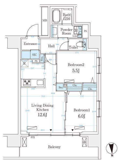 ハビテ本厚木(2LDK/8階)の間取り写真
