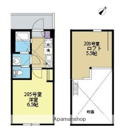 ソラーレ横浜反町(1K/2階)の間取り写真