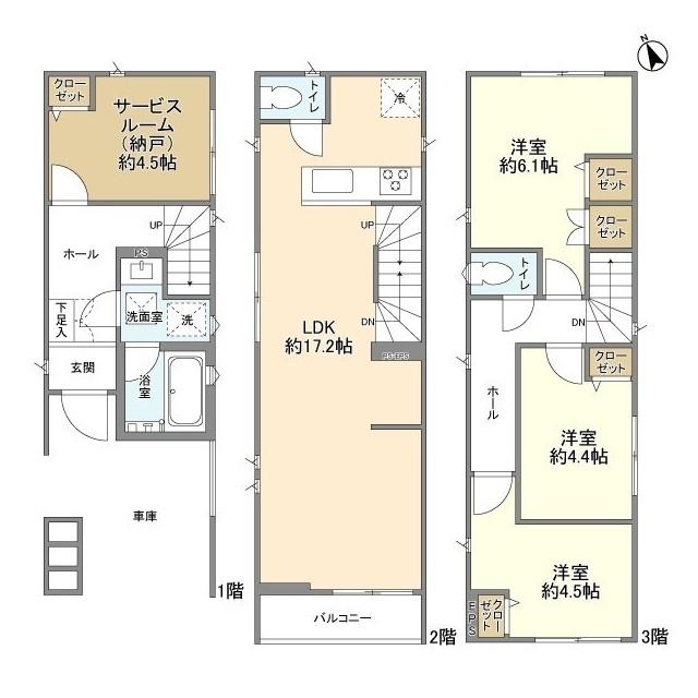 神奈川県川崎市多摩区 3階建 築3年(3SLDK)の間取り写真