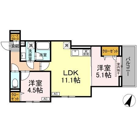 D PAINA 保土ケ谷(2LDK/2階)の間取り写真